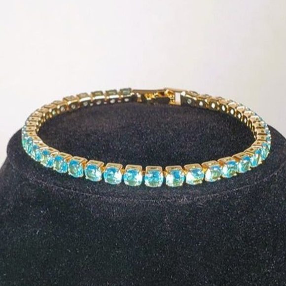 Mens 1ct Blue Aquamarine Tennis Bracelet 14K Gold Guys Fine Silver  Jewelry 14